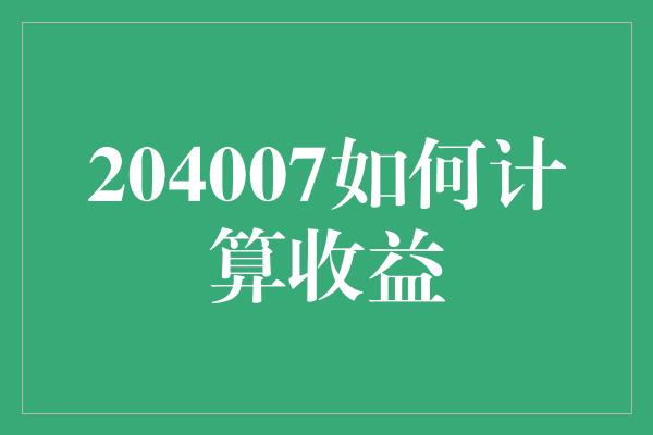 204007如何计算收益