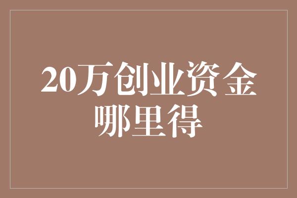 20万创业资金哪里得