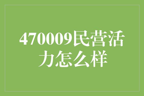 470009民营活力怎么样