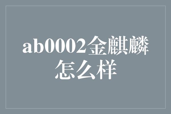 ab0002金麒麟怎么样