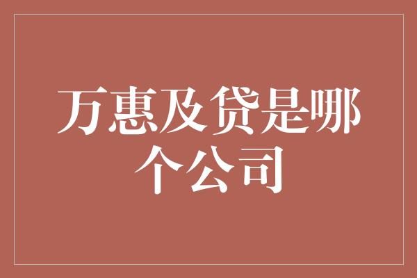 万惠及贷是哪个公司