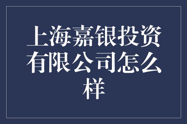 上海嘉银投资有限公司怎么样