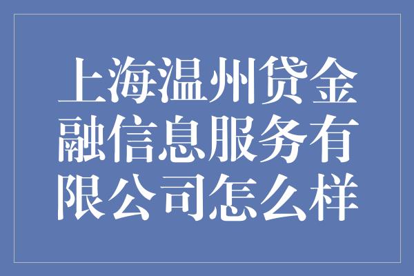 上海温州贷金融信息服务有限公司怎么样