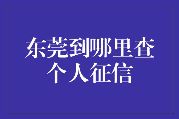 东莞到哪里查个人征信