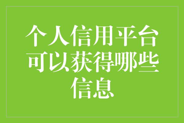 个人信用平台可以获得哪些信息