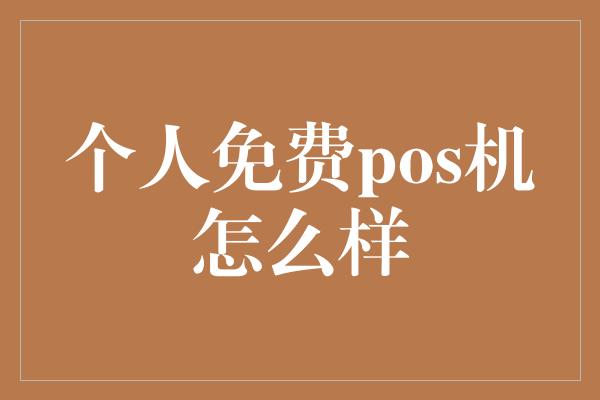 个人免费pos机怎么样