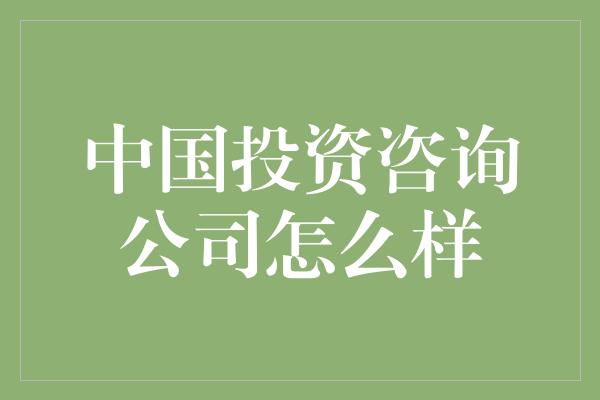 中国投资咨询公司怎么样