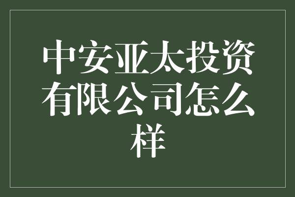 中安亚太投资有限公司怎么样