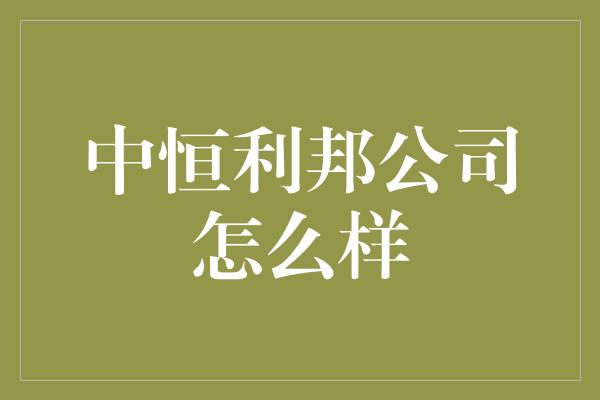 中恒利邦公司怎么样