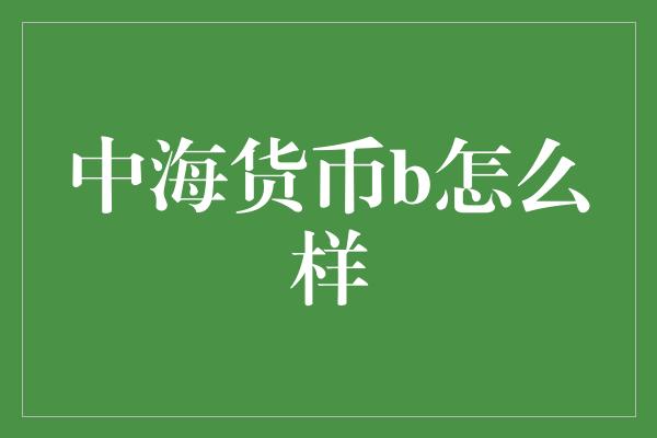 中海货币b怎么样