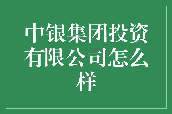 中银集团投资有限公司怎么样