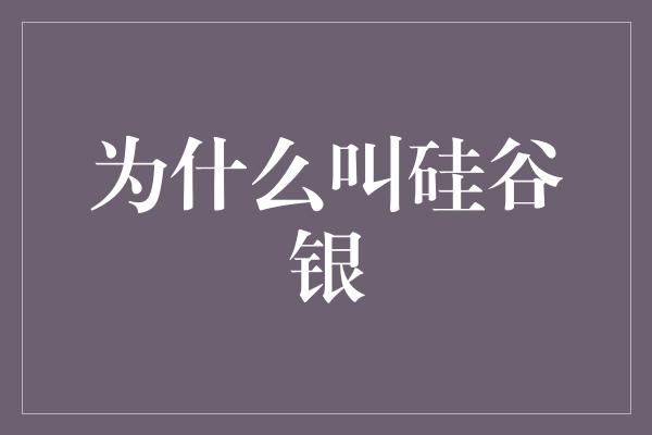 为什么叫硅谷银