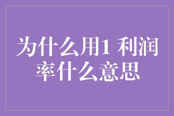 为什么用1 利润率什么意思