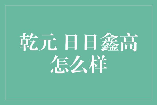 乾元 日日鑫高怎么样