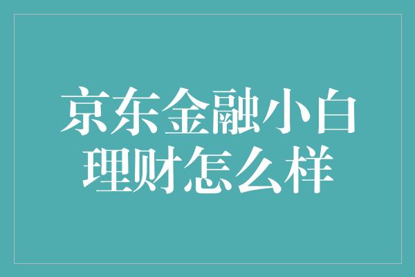 京东金融小白理财怎么样