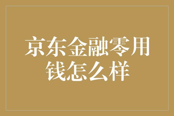 京东金融零用钱怎么样