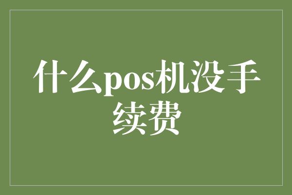 什么pos机没手续费