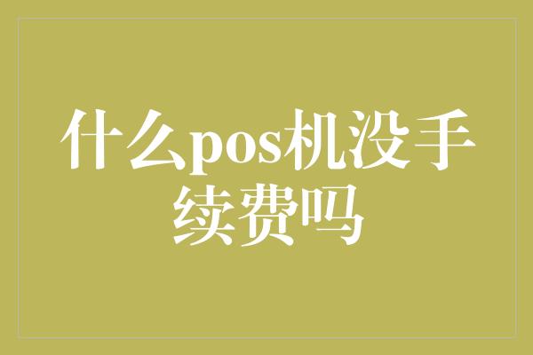 什么pos机没手续费吗