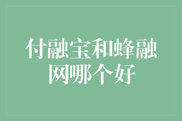 付融宝和蜂融网哪个好