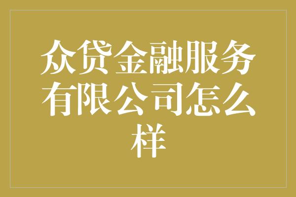 众贷金融服务有限公司怎么样