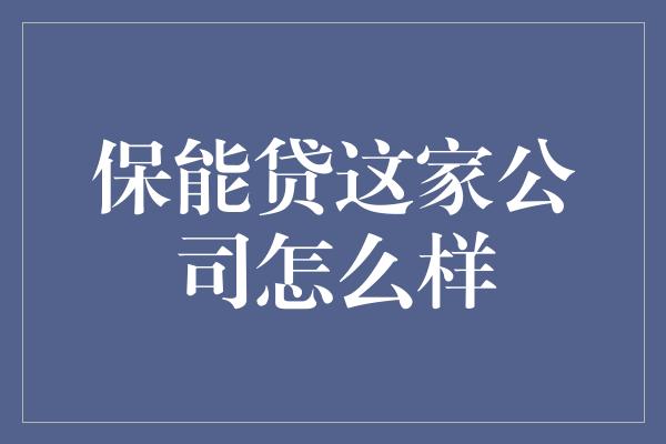 保能贷这家公司怎么样