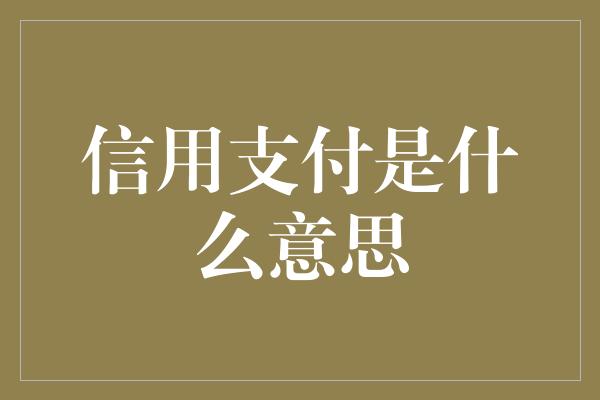 信用支付是什么意思