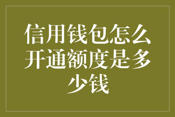 信用钱包怎么开通额度是多少钱