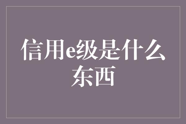 信用e级是什么东西