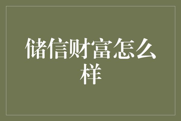 储信财富怎么样