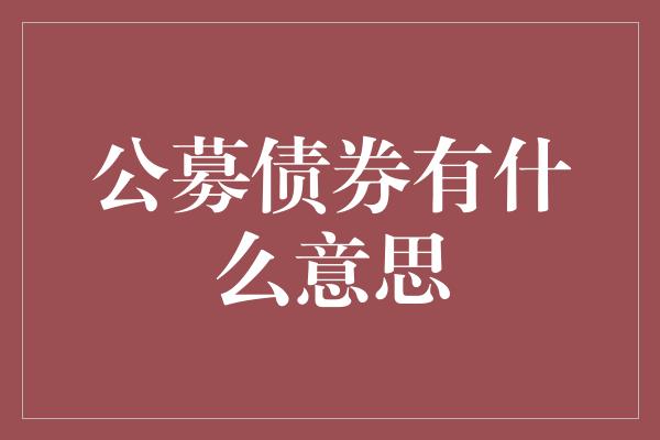 公募债券有什么意思