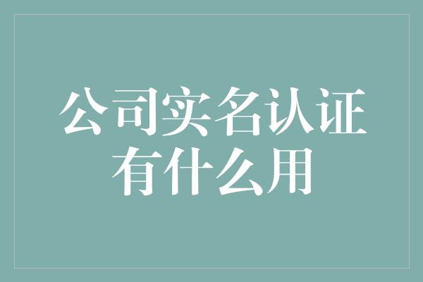 公司实名认证有什么用