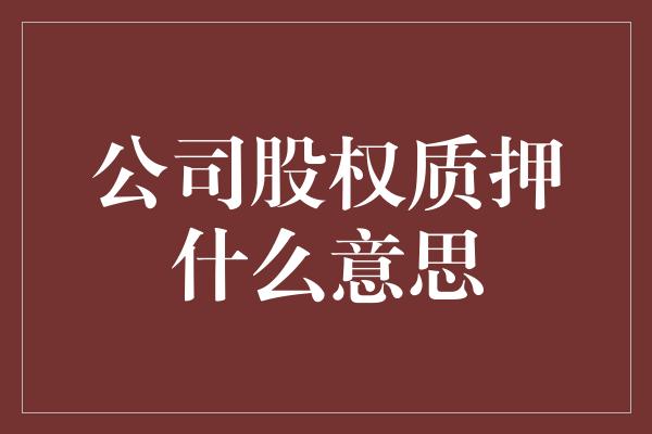 公司股权质押什么意思