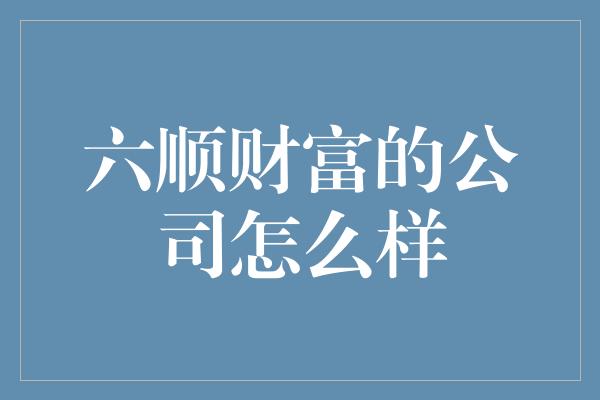 六顺财富的公司怎么样