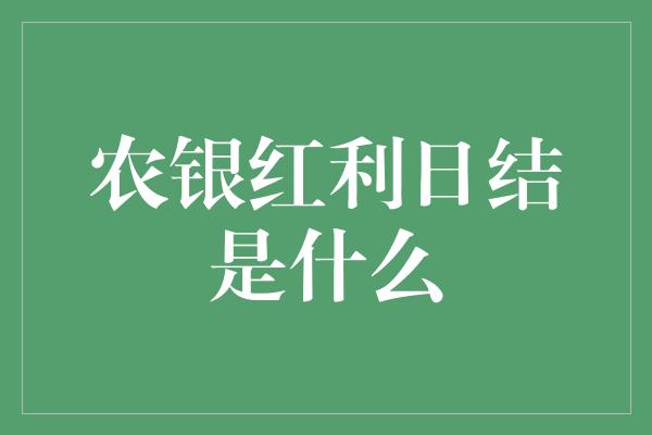 农银红利日结是什么