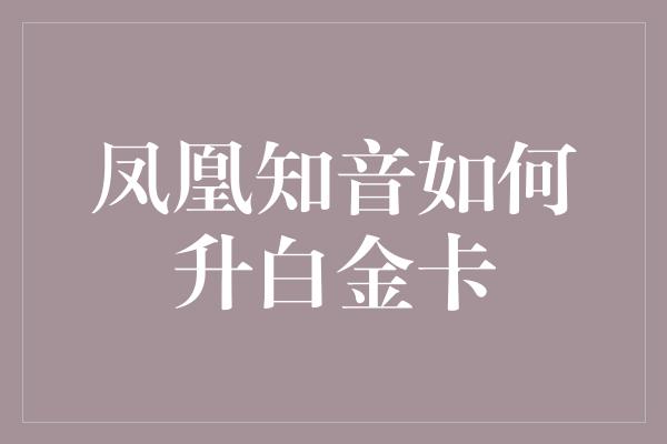 凤凰知音如何升白金卡