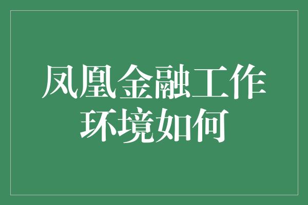 凤凰金融工作环境如何