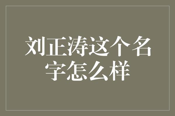 刘正涛这个名字怎么样