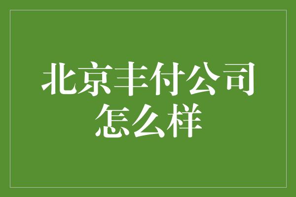 北京丰付公司怎么样