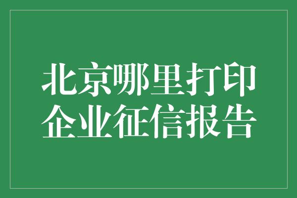 北京哪里打印企业征信报告