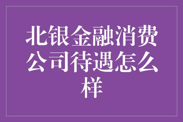 北银金融消费公司待遇怎么样