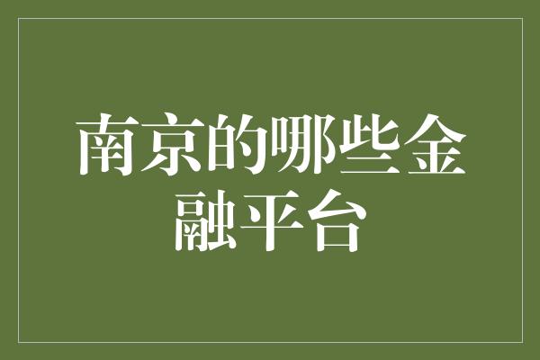 南京的哪些金融平台