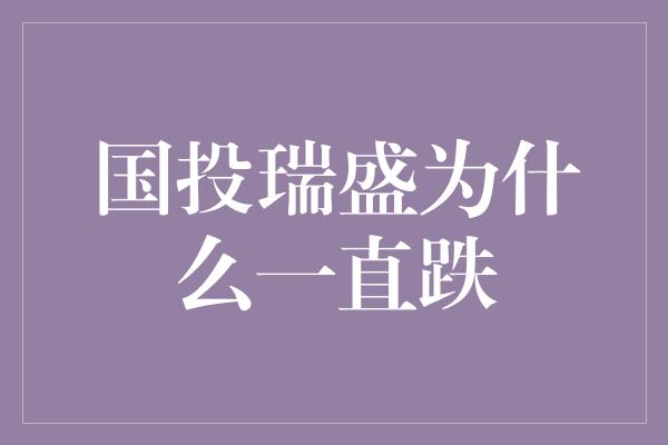 国投瑞盛为什么一直跌