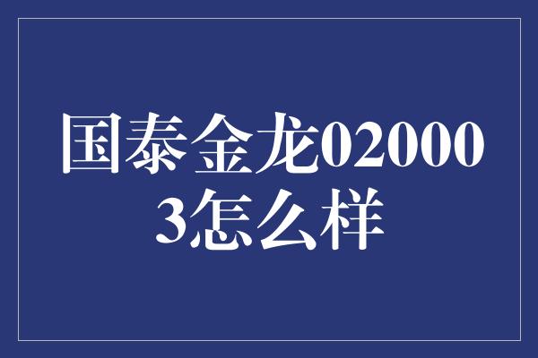 国泰金龙020003怎么样