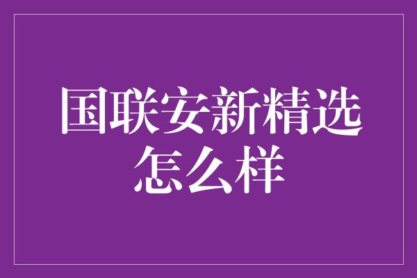 国联安新精选怎么样