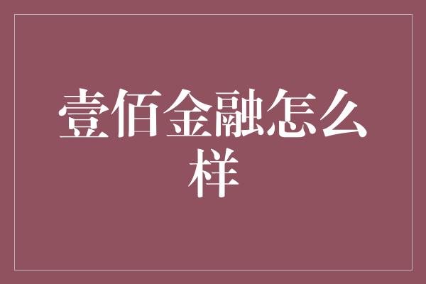 壹佰金融怎么样