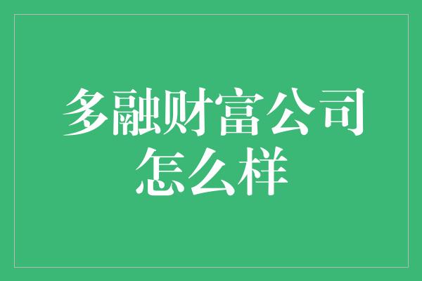 多融财富公司怎么样