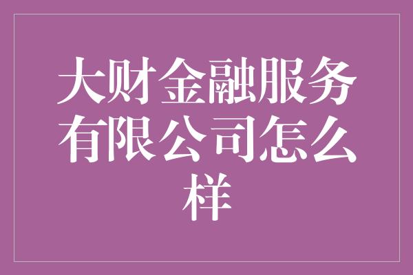 大财金融服务有限公司怎么样