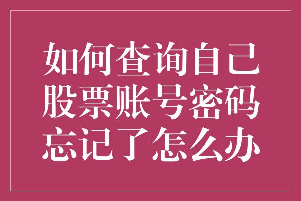 如何查询自己股票账号密码忘记了怎么办