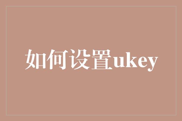 如何设置ukey