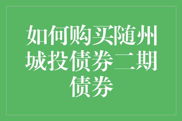 如何购买随州城投债券二期债券